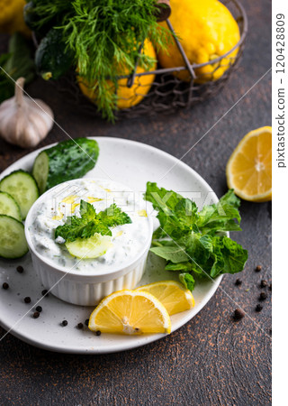Traditional Greek sauce or appetizer tzatziki Traditional Greek sauce or appetizer tzatziki 120428809