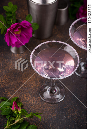 Pink martini cocktail with rose syrup 120428835