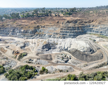 Aerial view of industrial sand and gravel quarry site In San Diego, USA 120428927