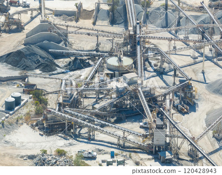 Aerial view of industrial sand and gravel quarry site In San Diego, USA 120428943