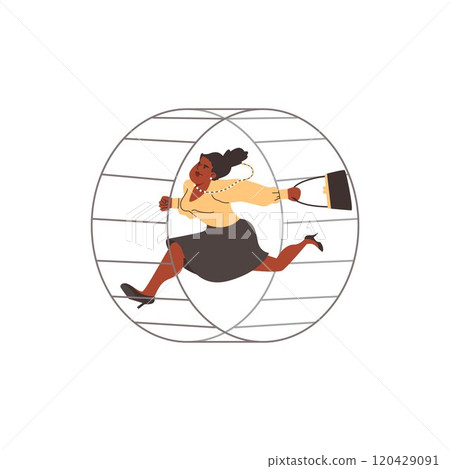 Tired businesswoman running in a wheel. 120429091