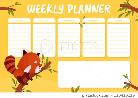 Empty Weekly Planner with Cute Red Panda Character Vector Template 120429129