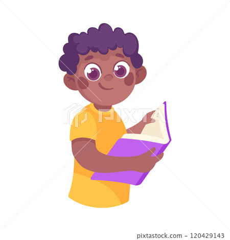 Pretty Boy Reading Book Engaged in Recreation Activity Vector Illustration 120429143