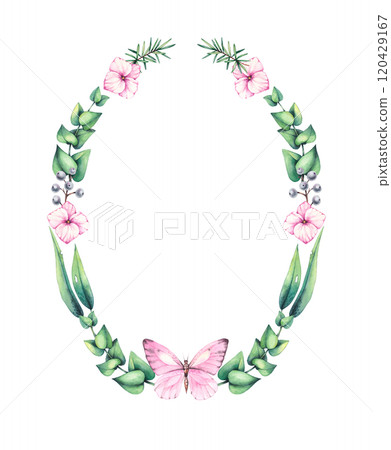 Watercolor botanical wreath with flowers Watercolor botanical wreath with flowers 120429167