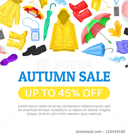 Rain Season Wear and Accessory Banner Design Vector Template 120429180