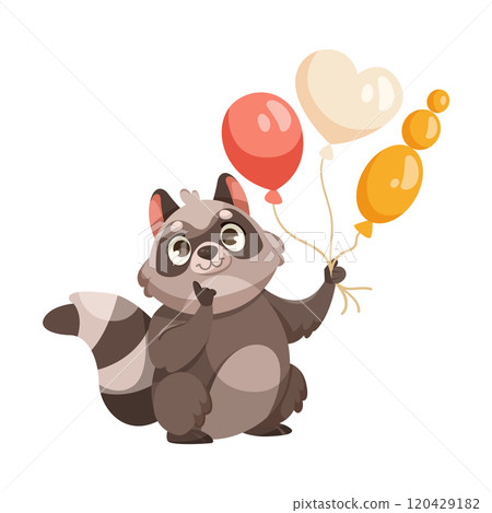 Funny Raccoon Animal Hold Balloon with String Vector Illustration 120429182