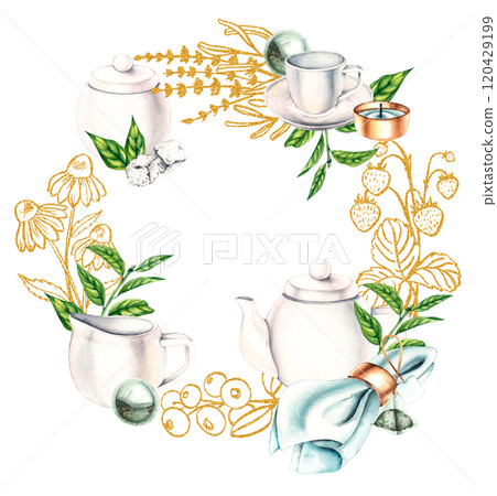 Hand painted gold tea set with herbs Hand painted gold tea set with herbs 120429199