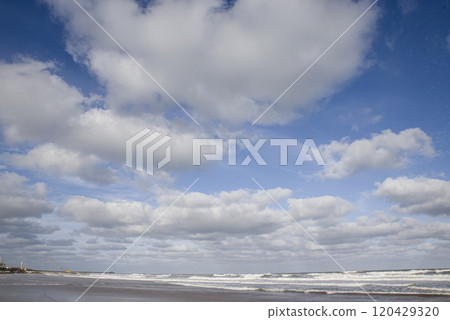 Beach in Mar del Plata , Sea and blue sky Beach in Mar del Plata , Sea and blue sky 120429320