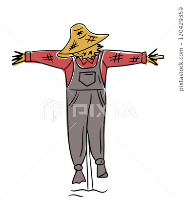 Hand drawn contour scarecrow illustration Hand drawn contour scarecrow illustration 120429359