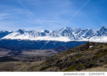 Severo-Chuisky ridge in Gorny Altai. Kosh-Agach district of the Altai Republic, Kuraiskaya steppe. Severo-Chuisky ridge in Gorny Altai. Kosh-Agach district of the Altai Republic, Kuraiskaya steppe. 120429479