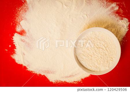 Preparation for baking, flour as background 120429506