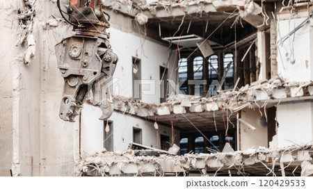 Building demolition by machinery for new construction. 120429533