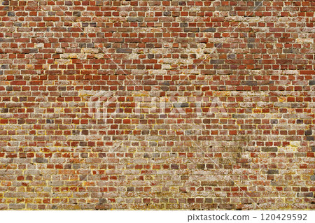 Old red brick wall with different shades. Texture of a brick wall Old red brick wall with different shades. Texture of a brick wall 120429592