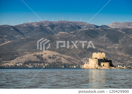 Bourtzi fortress in Nafplio Peloponnese Greece. Bourtzi fortress in Nafplio Peloponnese Greece. 120429900
