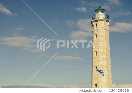 Lighthouse near Gythio against blue sky Lighthouse near Gythio against blue sky 120429916