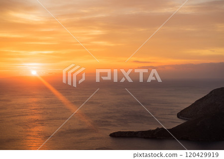 Greek coast at sunrise Peloponnese Mani Greek coast at sunrise Peloponnese Mani 120429919