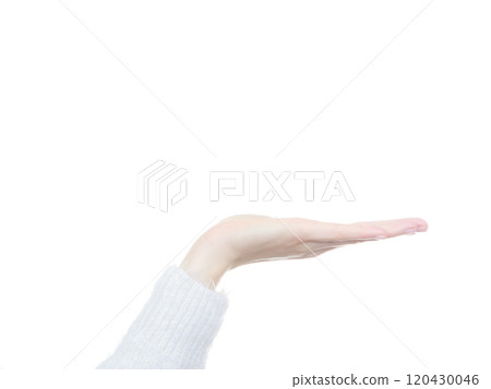 Woman hand pointing at something in copyspace Woman hand pointing at something in copyspace 120430046