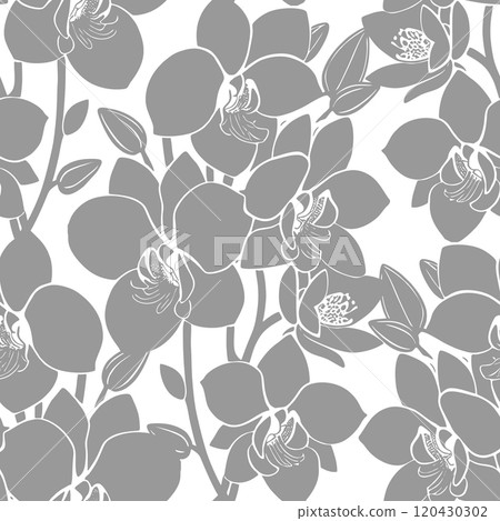 seamless gray and white floral pattern, monochrome ornament, design, texture 120430302