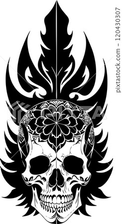 simple black graphic drawing of a human skull, logo, tattoo 120430307