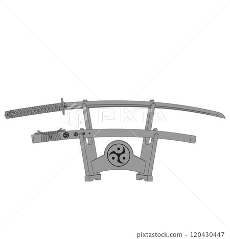 Samuray katanas on wooden stand Samuray katanas on wooden stand 120430447