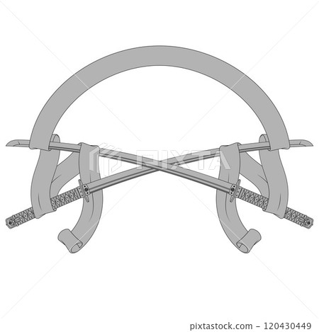 Ancient Japanese sword surrounded with ribbon 120430449