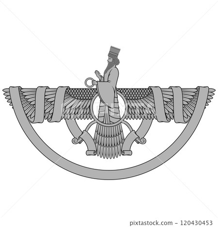 Zoroastrian winged solar disk with ribbon Zoroastrian winged solar disk with ribbon 120430453