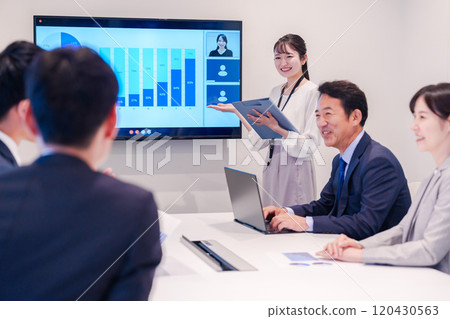 Young woman giving a presentation in a conference room Young woman giving a presentation in a conference room 120430563