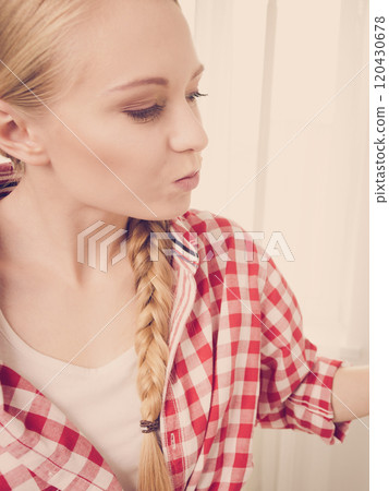 Close up of unhappy woman 120430678