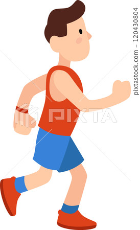 Young man is depicted mid stride, actively engaged in running, emphasizing the importance of physical activity for a healthy lifestyle Young man is depicted mid stride, actively engaged in running, emphasizing the importance of physical activity for a healthy lifestyle 120430804