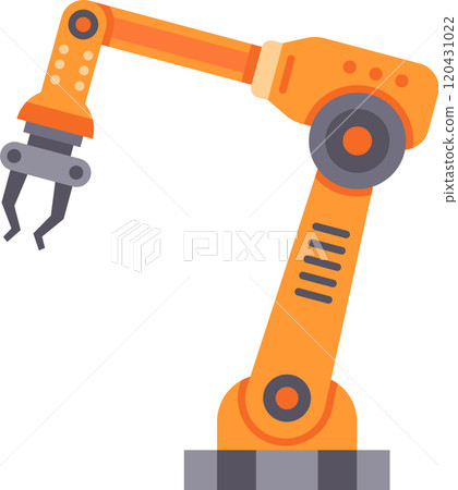 Orange robotic arm works efficiently in a high tech factory, showcasing advanced automation and innovative technology 120431022