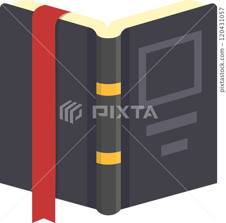 Open book displays its pages, inviting readers to delve into its contents, enhanced by a red bookmark for easy navigation Open book displays its pages, inviting readers to delve into its contents, enhanced by a red bookmark for easy navigation 120431057