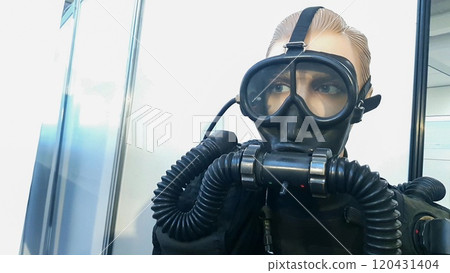 Close up view of Mannequin with military diving equipment Close up view of Mannequin with military diving equipment 120431404