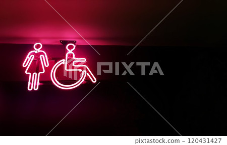 Restroom pink neon light sign for women and people with disabilities 120431427