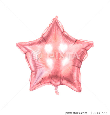 Star shape pink inflatable glossy balloon. Hand drawn watercolor illustration of helium air ballon on isolated background. Drawing of romantic element in red color for Valentine's Day invitation, card Star shape pink inflatable glossy balloon. Hand drawn watercolor illustration of helium air ballon on isolated background. Drawing of romantic element in red color for Valentine's Day invitation, card 120431536