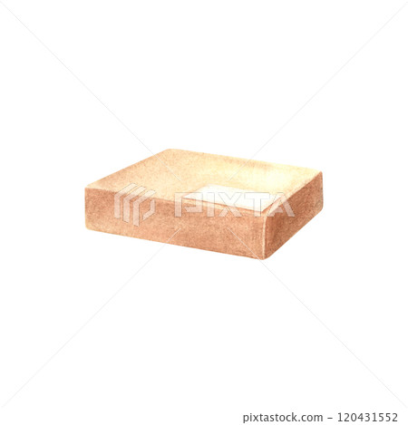 Cardboard box with a letter . Hand drawn watercolor illustration of retro package on isolated background. Suitable for logo, badge, happy Birthday or Christmas greeting cards, website, advertising. 120431552