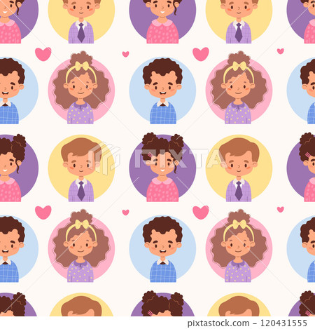 Kids seamless pattern. Portraits of cute happy girls and boys children on white background. Vector illustration Kids seamless pattern. Portraits of cute happy girls and boys children on white background. Vector illustration 120431555