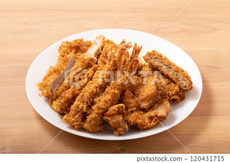 Pork cutlet, fillet cutlet, fried shrimp, fried chicken Pork cutlet, fillet cutlet, fried shrimp, fried chicken 120431715