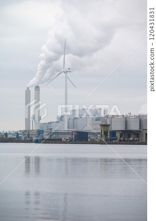Heavy petro chemical industry and AEB waste combustion power plant at the Asia and Beringhaven in Amsterdam, The Netherlands 120431831