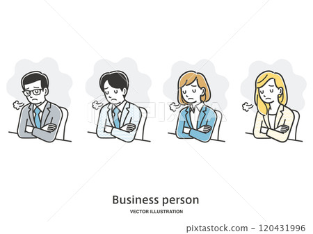 Sighing and depressed male and female office workers 120431996