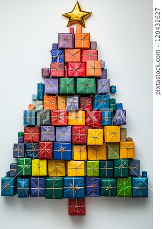 Colorful Christmas Tree Made of Gift Boxes 120432627