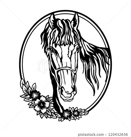 Horse and flowers in circle vector illustration Horse and flowers in circle vector illustration 120432636