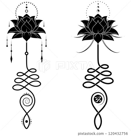 Lotus Flower with Unalome hindu symbol Lotus Flower with Unalome hindu symbol 120432756