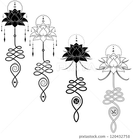 Lotus Flower with Unalome hindu symbol 120432758