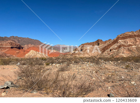 Intricate road between colourful mountains .Northern Argentina Intricate road between colourful mountains .Northern Argentina 120433609
