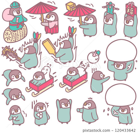 新年賀卡素材動物企鵝人物插畫 120433642