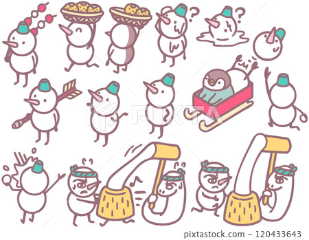 New Year's card material Snowman character illustration New Year's card material Snowman character illustration 120433643