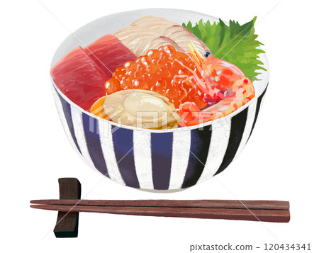 Seafood bowl (striped bowl) with chopsticks 120434341