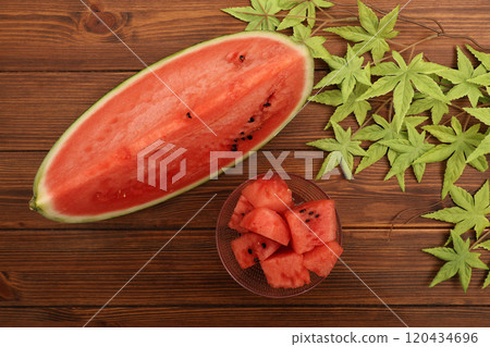 watermelon in a glass bowl 120434696