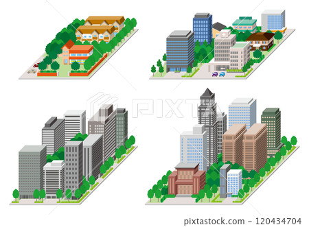 Cityscape 3D illustration. Vector illustration of buildings. 120434704
