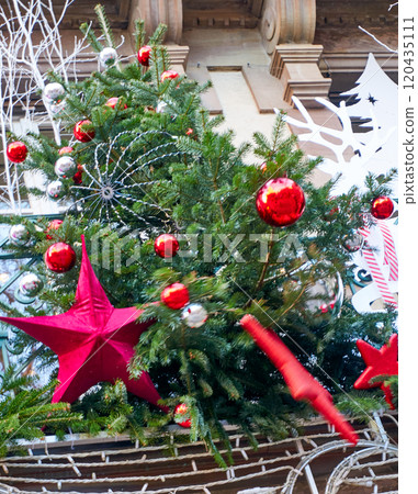 Christmas background with tree branches Christmas background with tree branches 120435111